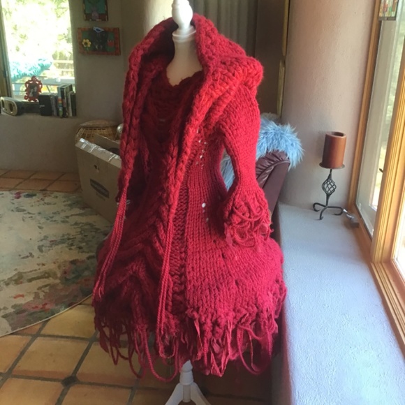 One of a Kind Hand Knit 🧶 Red Ridinghood Dress - Picture 4 of 10